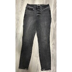Good‎ American High Rise Skinny Jeans Washed Black Denim Size 2 26 Distressed